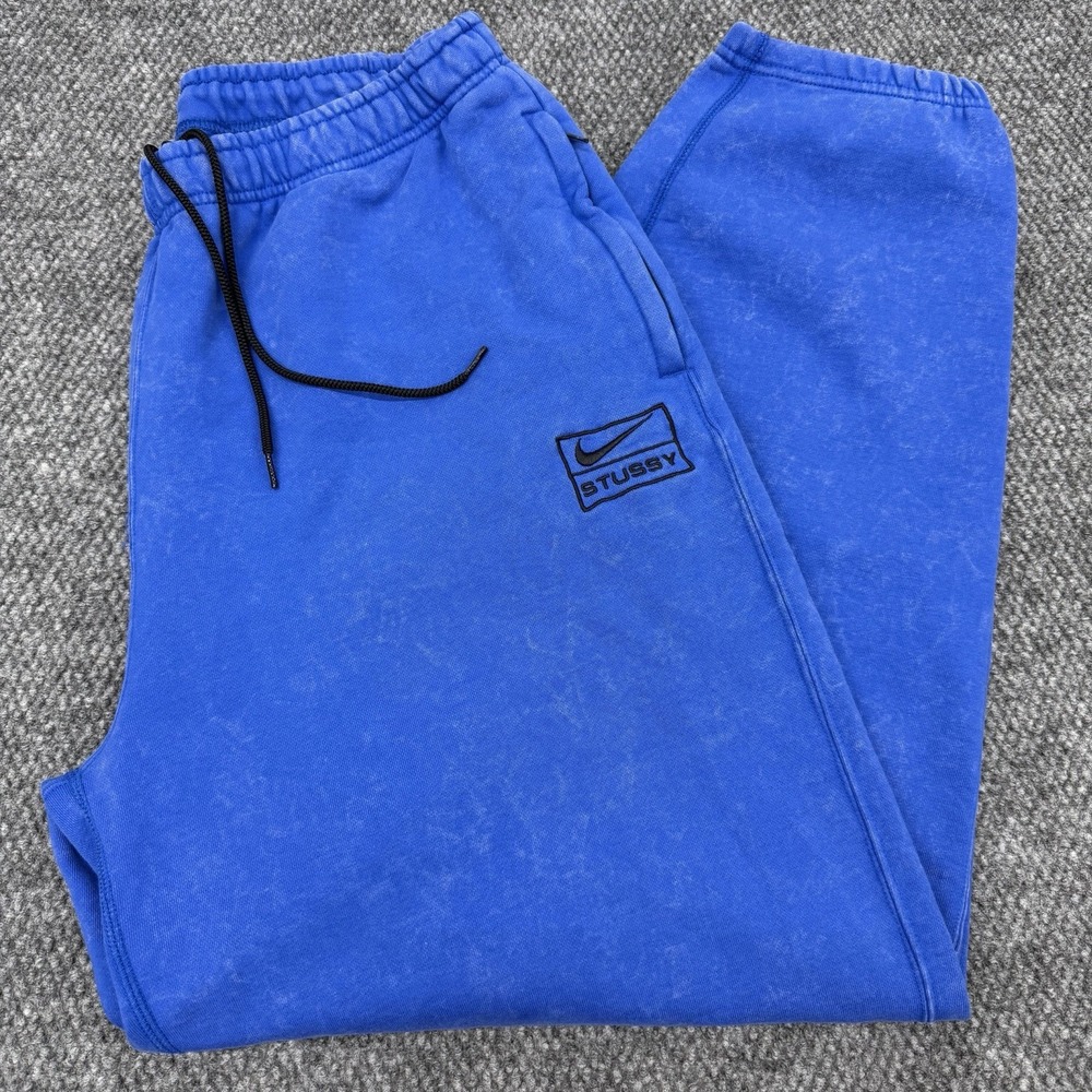 Nike x Stussy Men's XL Blue Acid Wash Fleece Sweatpants DR4025-480